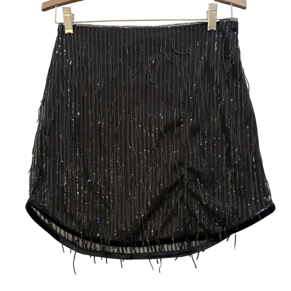 NWT Avec Les Filles Mesh Sequin Lined Mini Skirt Size‎ XS